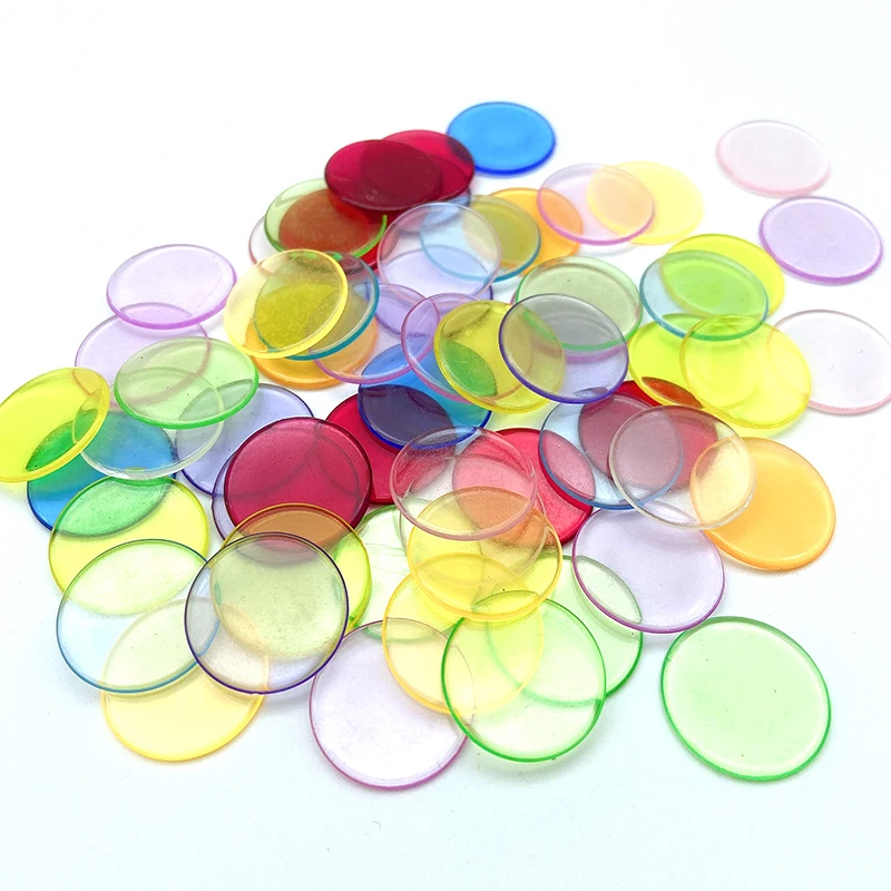 Оптовая продажа с завода, прозрачные пластиковые круглые чипы 20 мм для обучения школьным играм, игры в бинго, покерные чипы