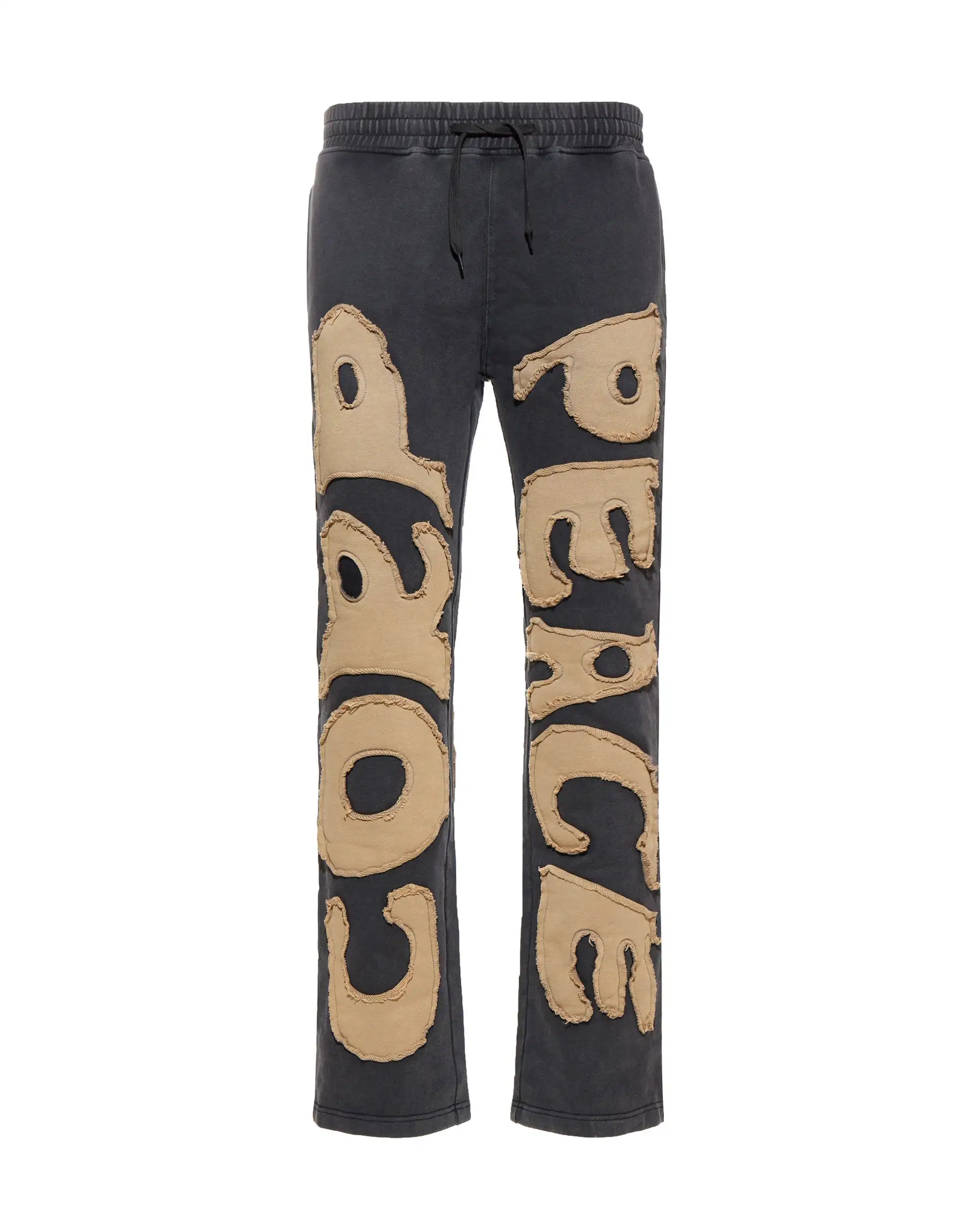 Custom Stacked Sweatpants Distressed Embroidery Patch Logo Mens Acid Wash Flare Sweatpants