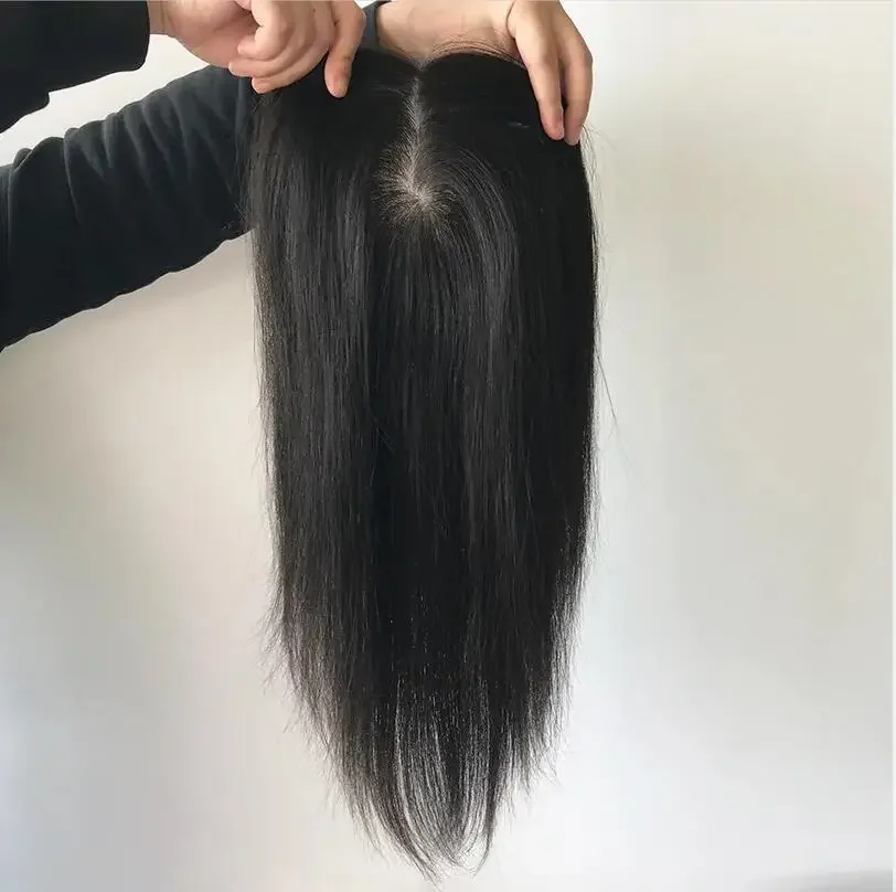 Postiche en cheveux humains vierges européens avec clips pour femmes 12x13CM_voghion.com