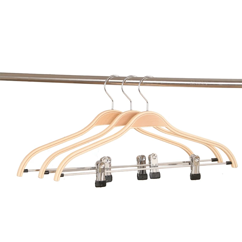 Source Natural non slip Laminated Coat Hanger with Clips Space Saving  Plywood pant hangers with clips on m.