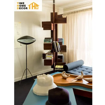 THD Creative Rotating 360 Degrees  North American Black Walnut Wood Revolving Bookshelf  Stand Modern Home Furniture