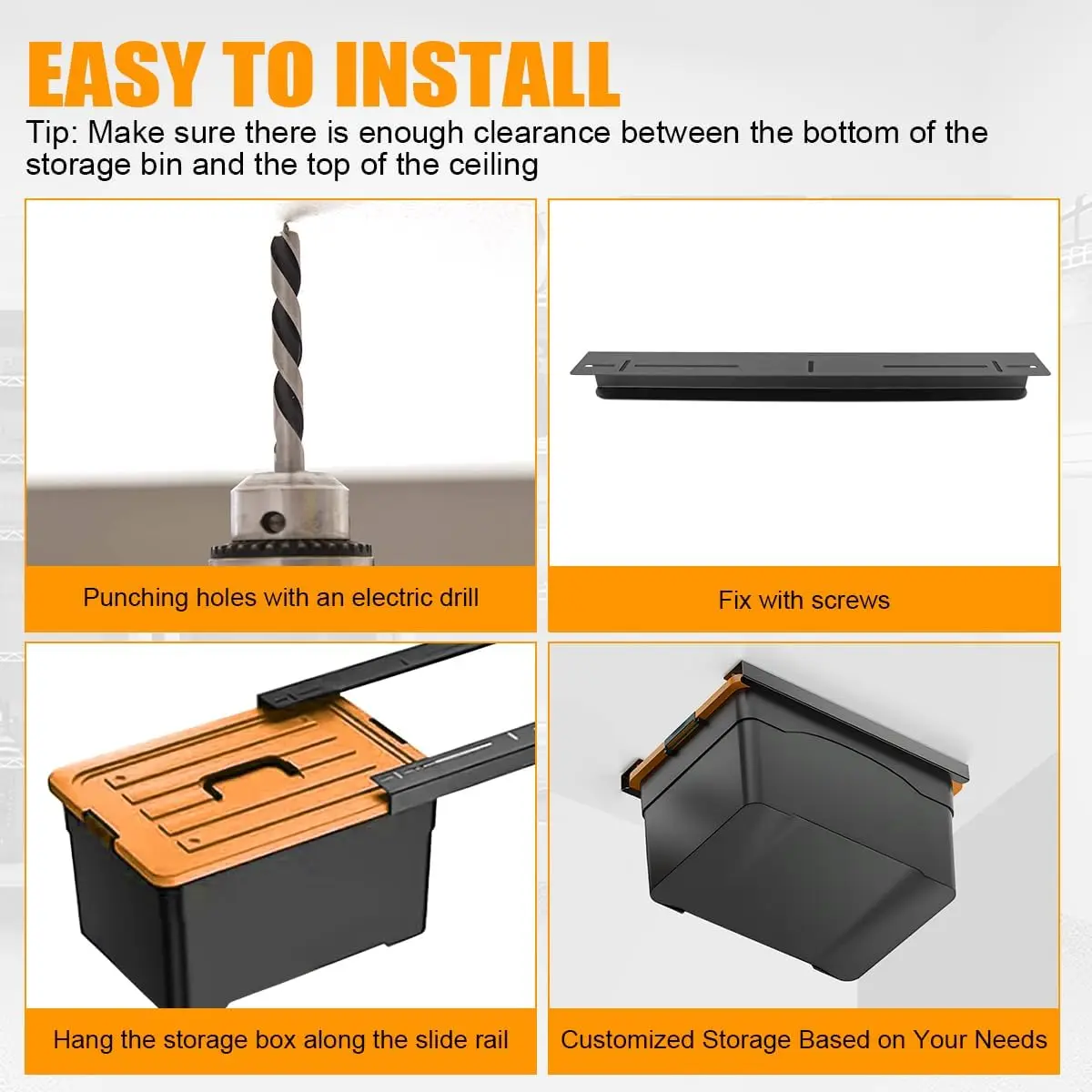 Overhead Ceiling Adjustable Width Orientation Garage Storage Bins Bracket Rack