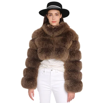 Fashionable Winter Coat Woman Fur Short Coat with Fox Fur Luxury Genuine Fur Coat