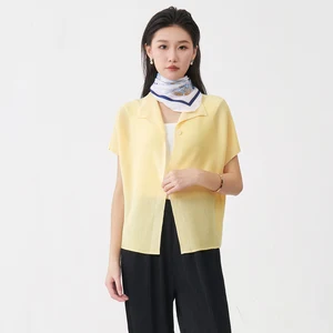 Wholesale Women's Clothing Miyake Pleated Tops High Quality Casual Short-sleeved T-shirts Latest Designs