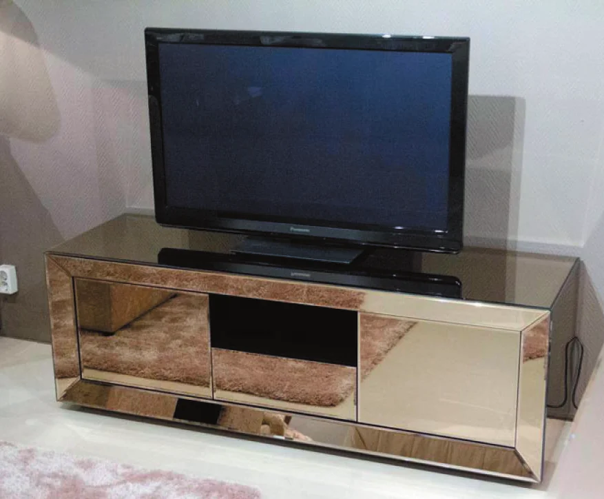 Modern Crushed Sparkle Crystal Mirrored Glass Wine Tv Stand