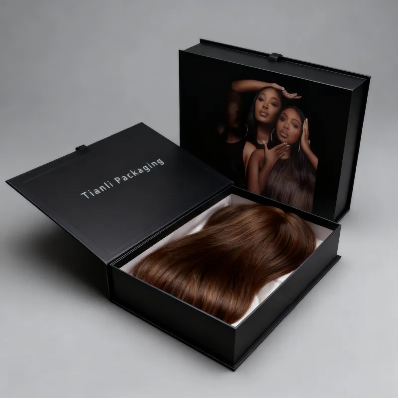 luxury exquisite recyclable biodegradable packaging box with silk cloth wig hair tie fashion accessory paper box customized hair accessory packaging boxes hair box factory paper box customization factory-5