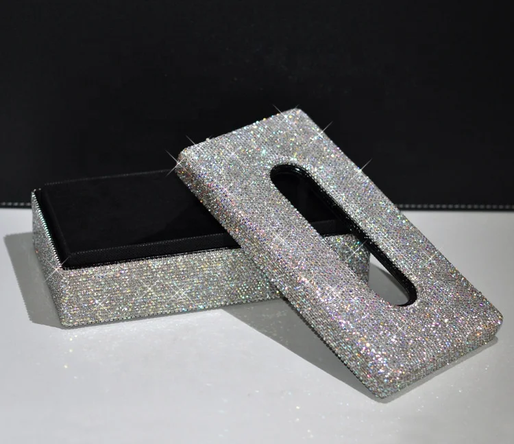 High quality paper napkin holder car interior diamond tissue box customized rhinestone boxes