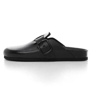 New Trend Women Black Leather Clogs Adjustable Buckle Thick Sole Custom Logo Casual Comfortable Wholesale