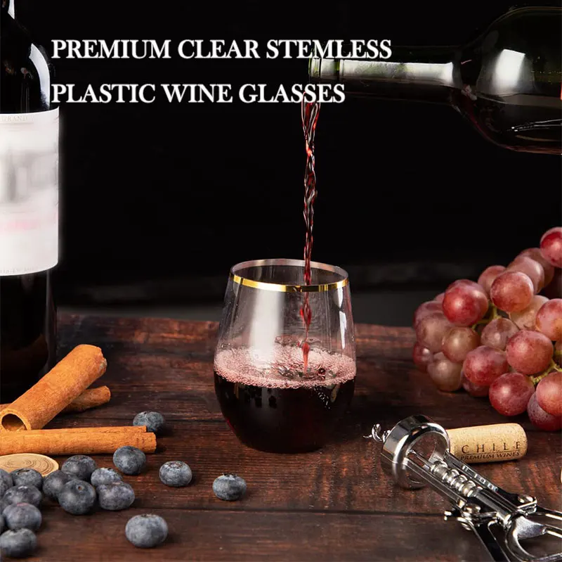 Bulk Pet Or Acrylic Plastic Wine Glass 14oz Custom Party Wedding Plastic Stemless Wine