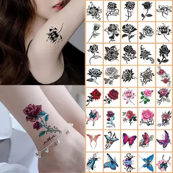 Temporary Tattoo Sticker waterproof long-lasting sexy Rose Butterfly letter small fresh tattoo sticker women's ankle Scar cover