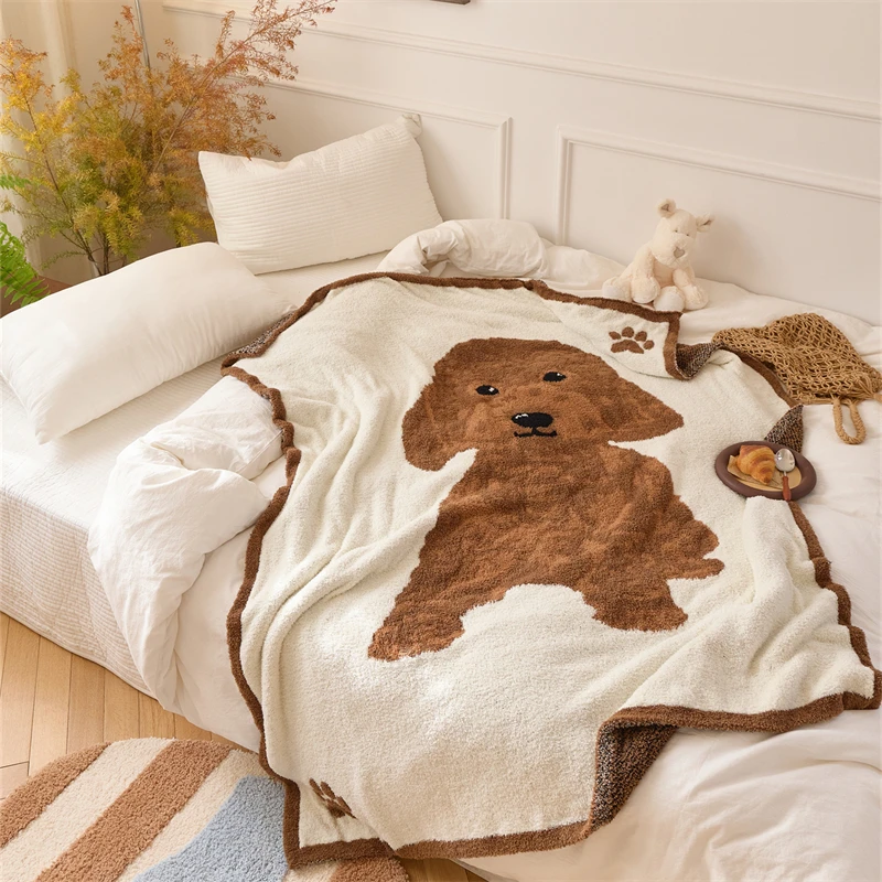 Accept Custom Design Cute Dog Double Side 100% Microfiber Yarn Super Cozy Knit Blanket for Bedroom DN