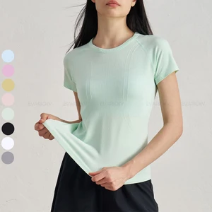 Custom Yoga Seamless Tee Gym Clothing Sport Fitness Workout Activewear Seamless Short Sleeve T-shirt Tops Outfit