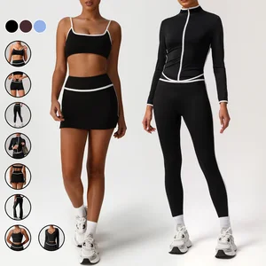 Women's High Waist Sports 8-Piece Set Quick Dry Color Contrasting Beauty Back Tight Naked Yoga Set Running Fitness Sports Set