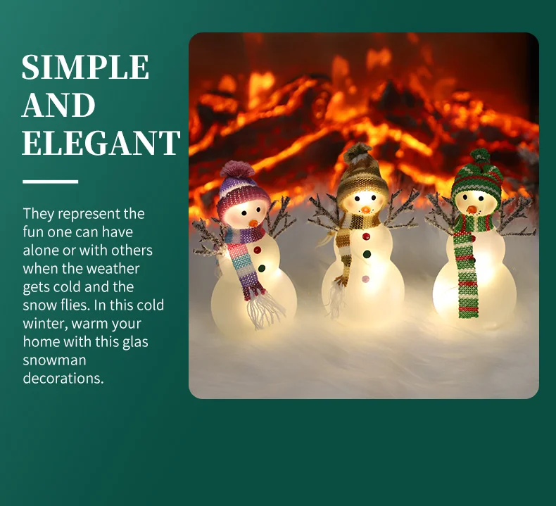 Hot selling christmas decorations hand blown glass snowman with led lights for home luxury christmas gifts details