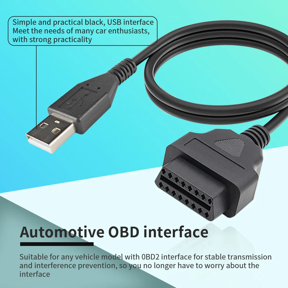 Custom 16 Pin Female Obd 2 Usb Cable Obd2 to Usb Cable Usb 2.0 a Male Obd2 Laptop Cable Obd Automotive Diagnostic Harness