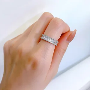 2026 Hot Sales S925 Silver Edge Setting Ring Princess Square Full Diamond Micro Setting Ring