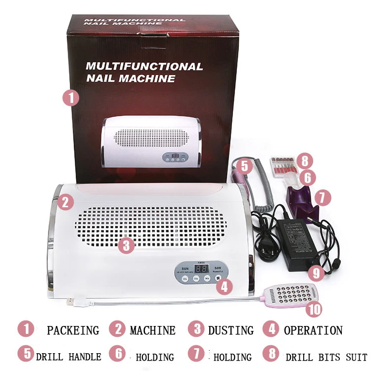 multifunctional nail art machine 4 in 1 Nail Milling Machine Dust Suction  Vacuum 54W LED Nail