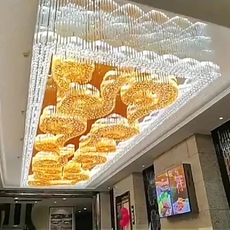 Modern Large Scale Ceiling Hanging Lamp Luxury Pendant Lights High Led Crystal Custom Hotel Auspicious Cloud Shape Chandelier