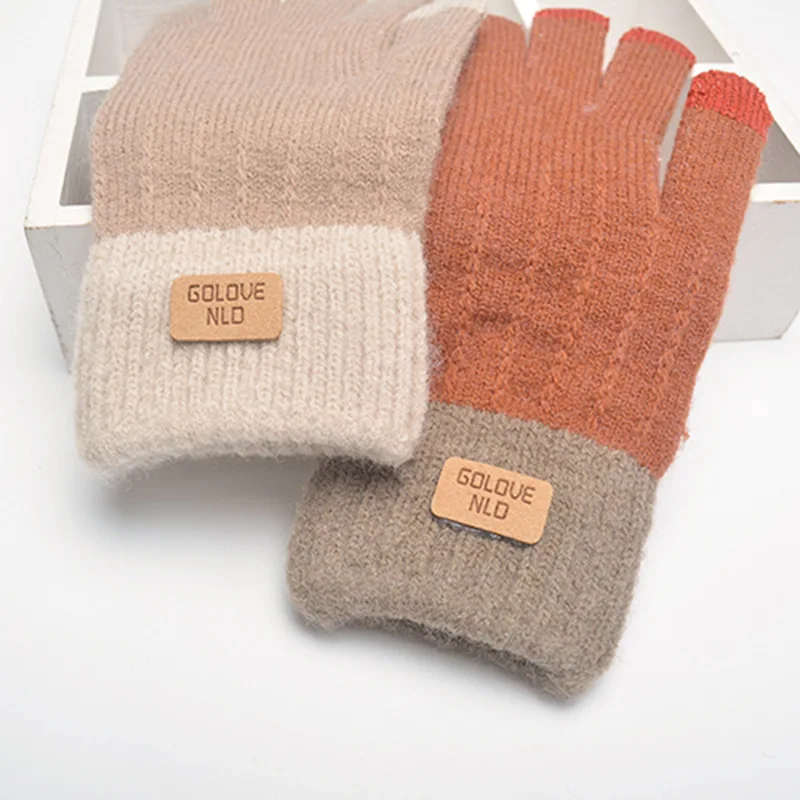 Оригинальные китайские теплые зимние перчатки варежки для сенсорного экрана вязаные бархатные рождественские Волшебные модные акриловые и кашемировые