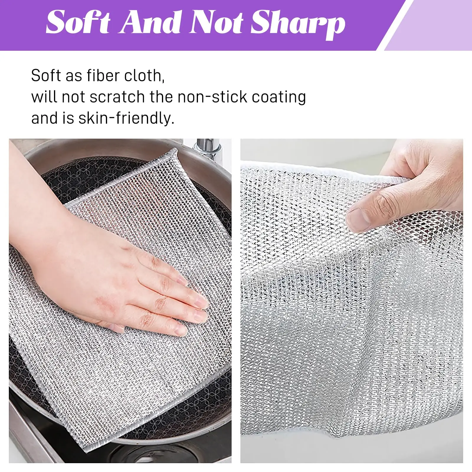 Kitchen Powerful Cleaning Silver Wire Dishwashing Rags Magic Scouring ...