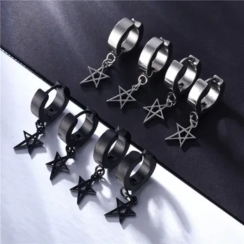 fashion star shape black/silver stainless steel costume drop earrings