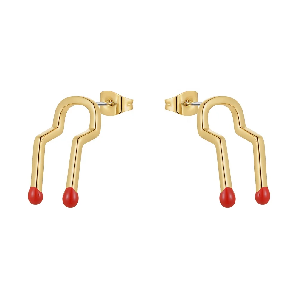 Original Design 18K Gold Plated Brass Jewelry New In Piercing Matchstick Ear Stud For Women Gift Earrings E221454