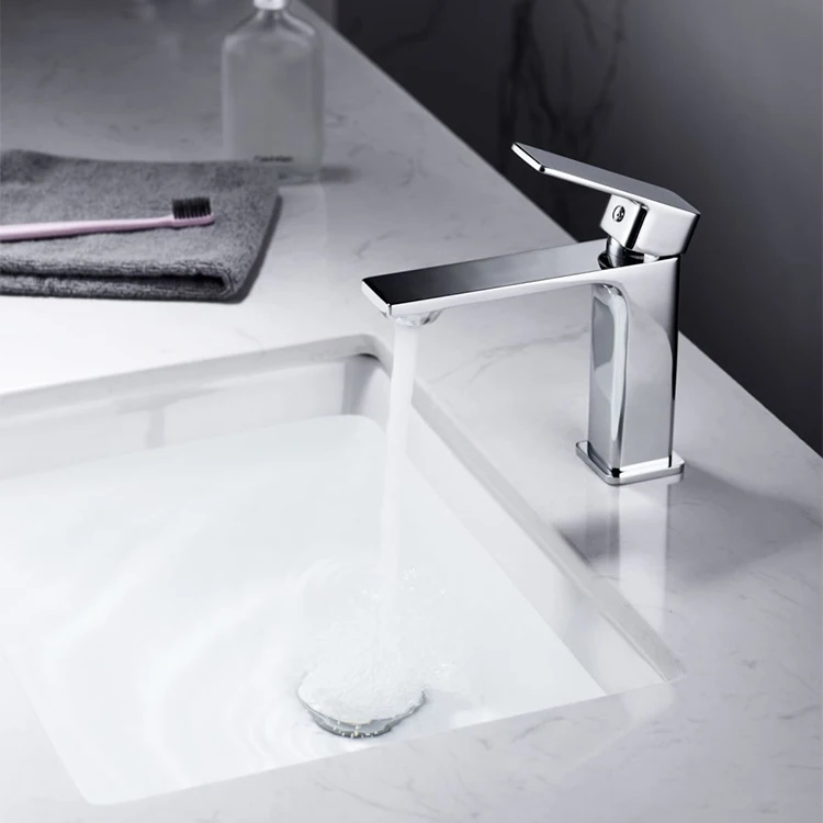 SANIPRO Moden Simple Design Deck Mounted Hot and Cold Water Mixer Wash Basin Faucet Brass Bathroom Taps