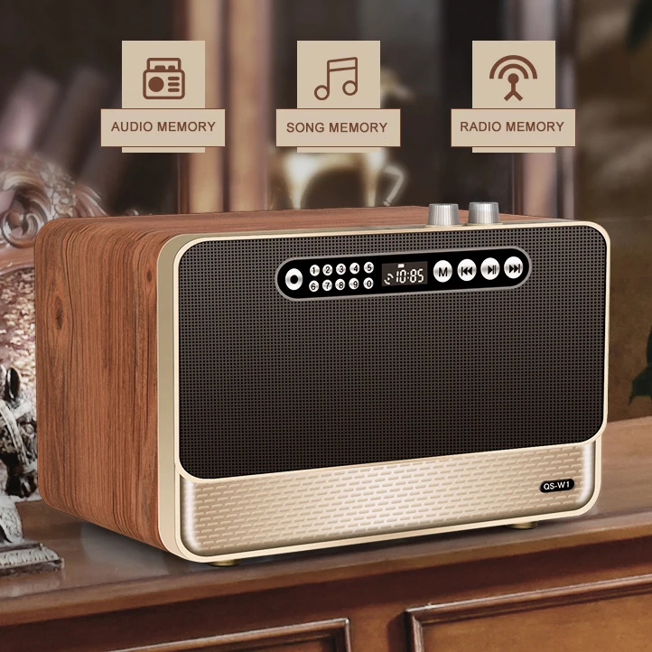 Retro Wooden Speaker Manovo 30W Vintage Portable Wireless Speaker Heavy Bass Music Player Outdoor Speaker for Home Office Party