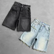 Custom High Quality Streetwear Heavy Weight Half Short Pants Vintage Distressed Baggy Custom Embroidery  Denim Shorts