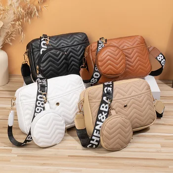 New Arrival Custom Wholesale Embroidery Wide Strap PU Phone Wallet Cross Body Bag Custom Shoulder Bag