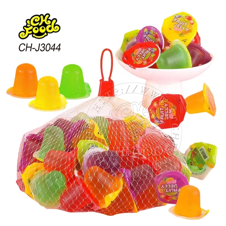 Wholesale and OEM Halal Fruit Jelly Pudding Jelly Cup in Mesh Bag Candy Sweets for Kids Assorted Fruit Jelly