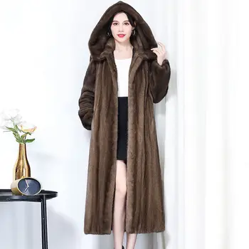 Mink fur female whole mink plus size cap Fashion loose fur hooded coat