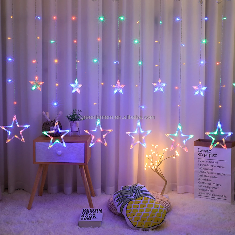 2.5m Star Led Fairy String Curtain Window Lights 6 Big Star 6 Small