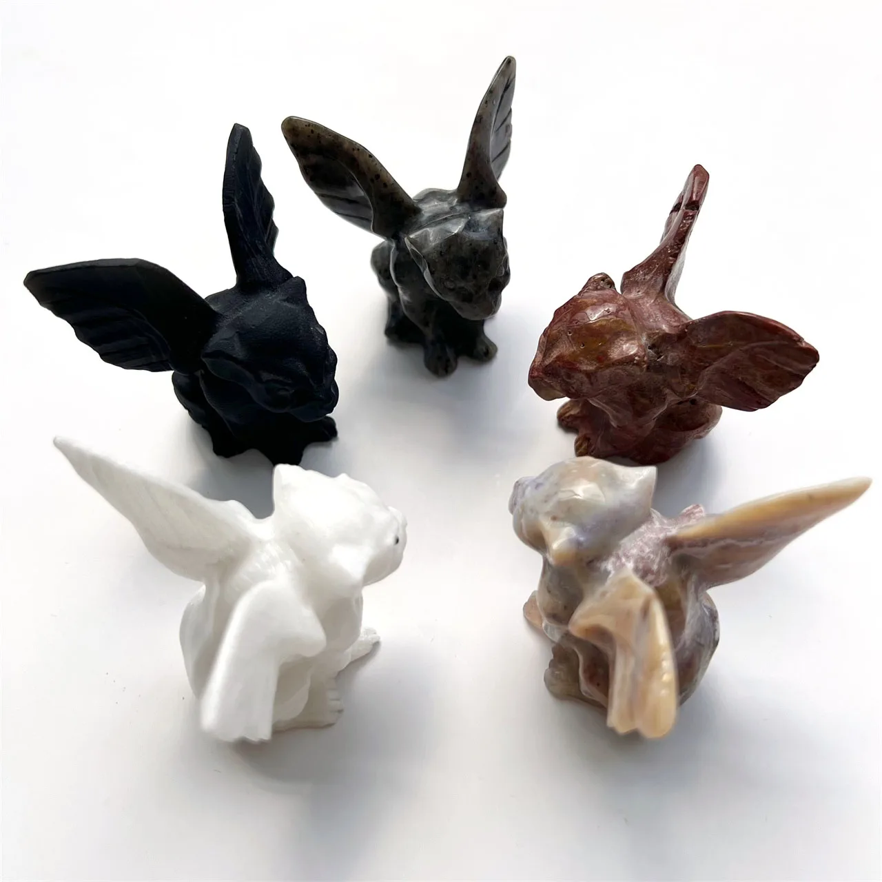 Wholesale Natural Crystal Stone Gargoyle  Carving Craft Ocean Jasper Black Obsidian Quartz Gargoyle