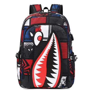 New 2023 Waterproof Cool Kids Teenager Junior High School Student Shark Mouth Backpack School Bags for Boys