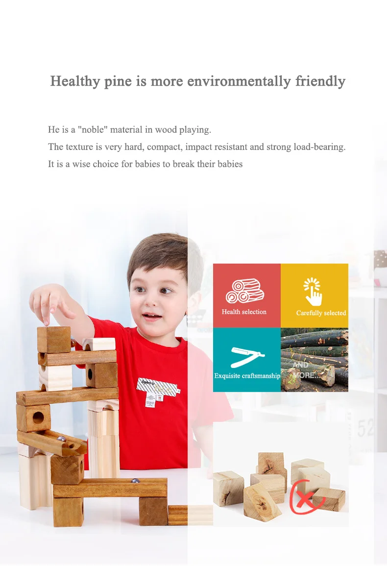 OEM Children'S Educational Wooden Marble Track Building Blocks ISO9001