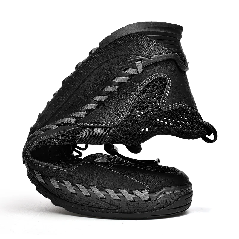 Four Season Factory Supply New Trend Hand Made Mesh Genuine Leather Men Casual Breathable Shoes