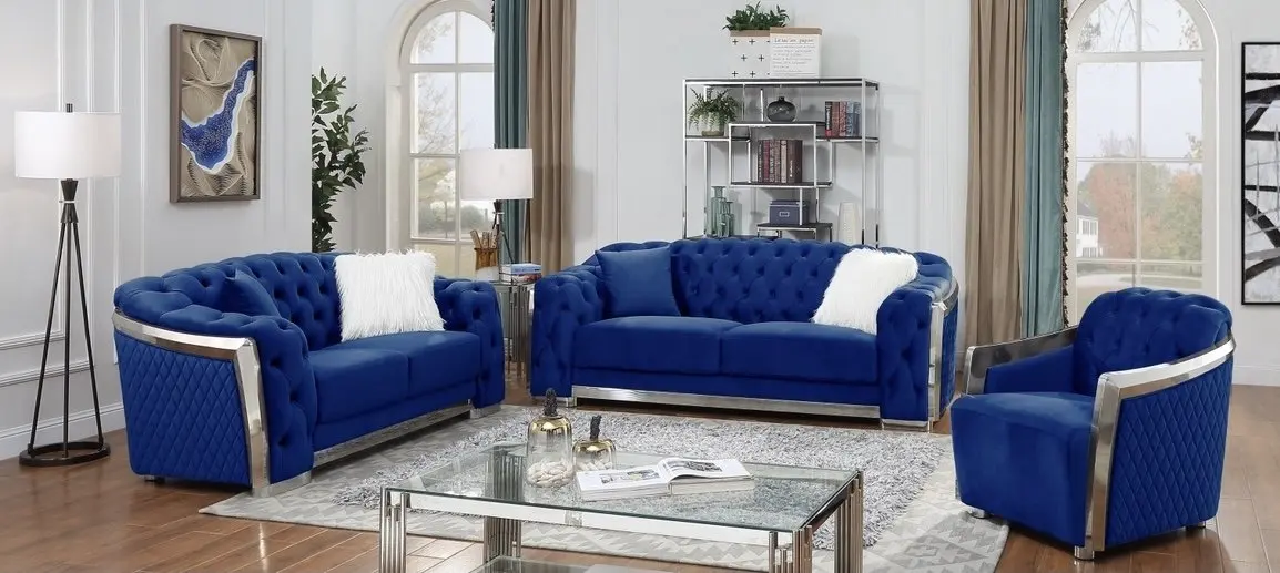 Nova Light Luxury Living Room Tufted Couch Set Furniture Velvet ...