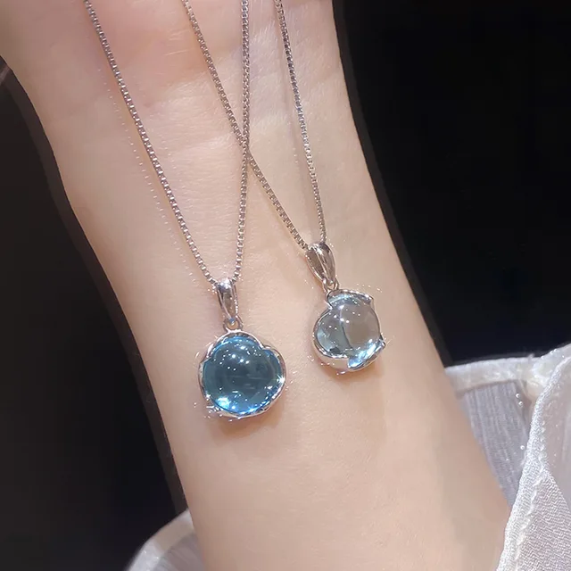 S925 sterling silver Aquamarine necklace female light luxury Korean version of ins sweet collarbone chain accessories