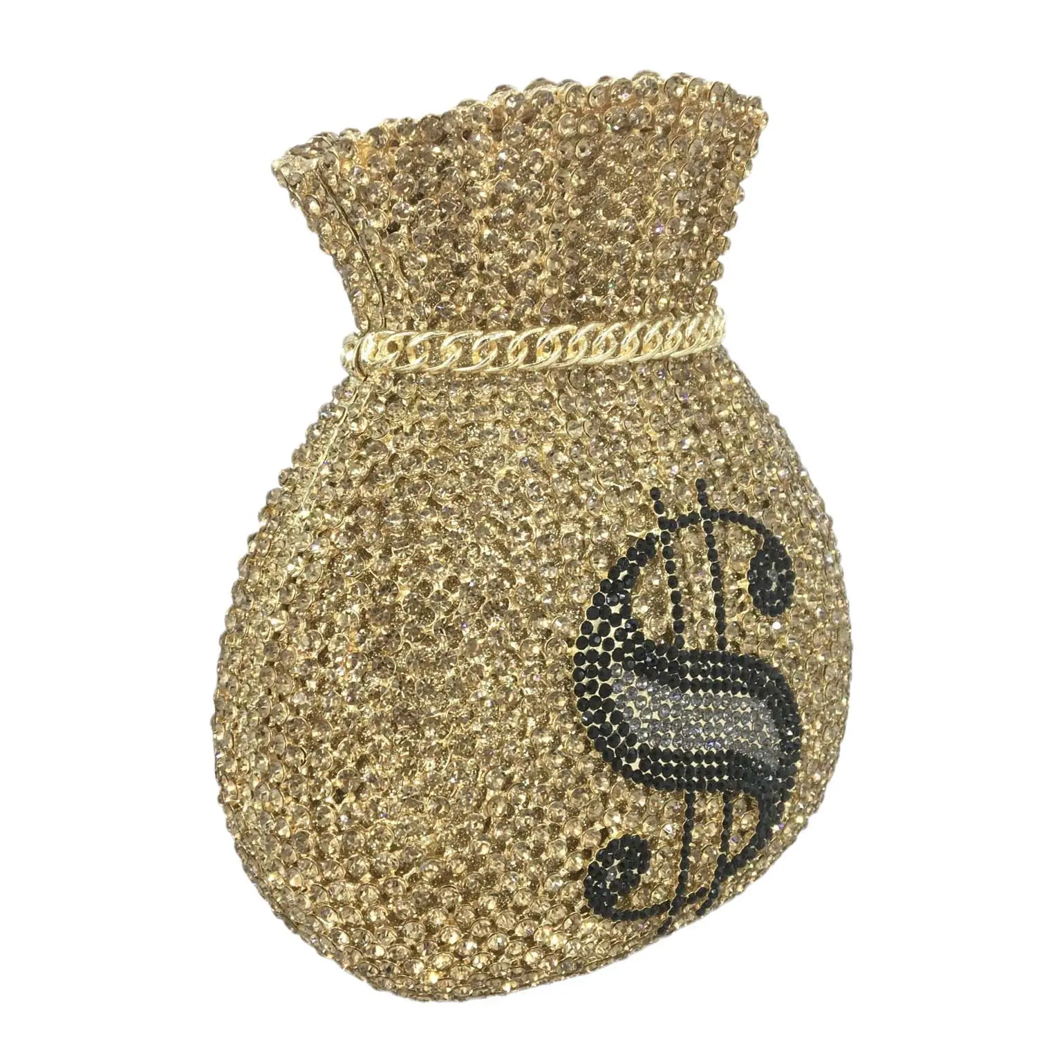 Luxury fashion bling crystal diamond rhinestone money sign clutch bag purse for women