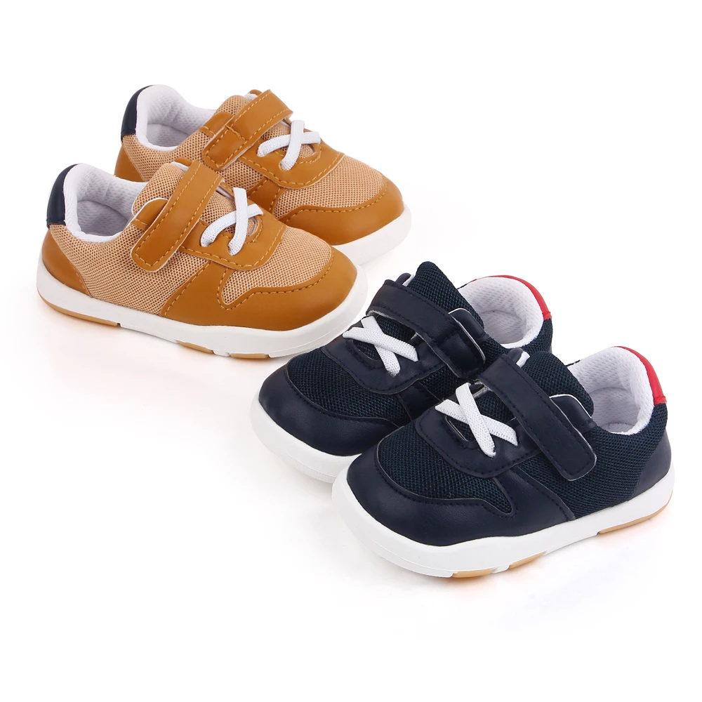 Spring and Autumn New PU Leather Match Color Mesh Breathable Children's Casual Toddler Shoes