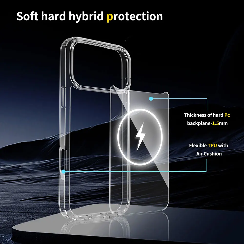 product laudtec original acrylic 15mm thickness anti scratch magnetic wireless charging shockproof phone case for iphone 17 16 pro max-7