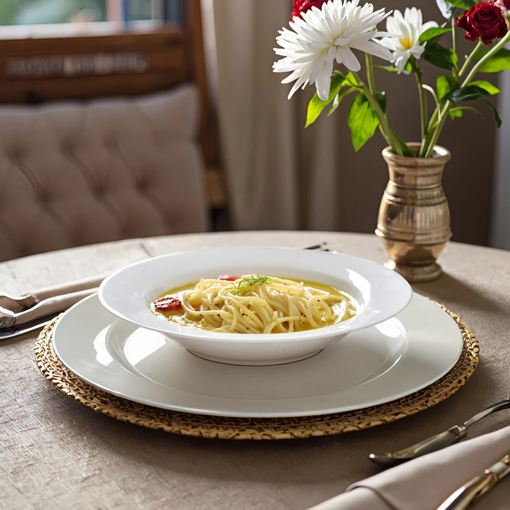 Custom Fine Bone China Deep Pasta Dishes Plate,White Spaghetti Soup Plate for Wedding Dinner Party