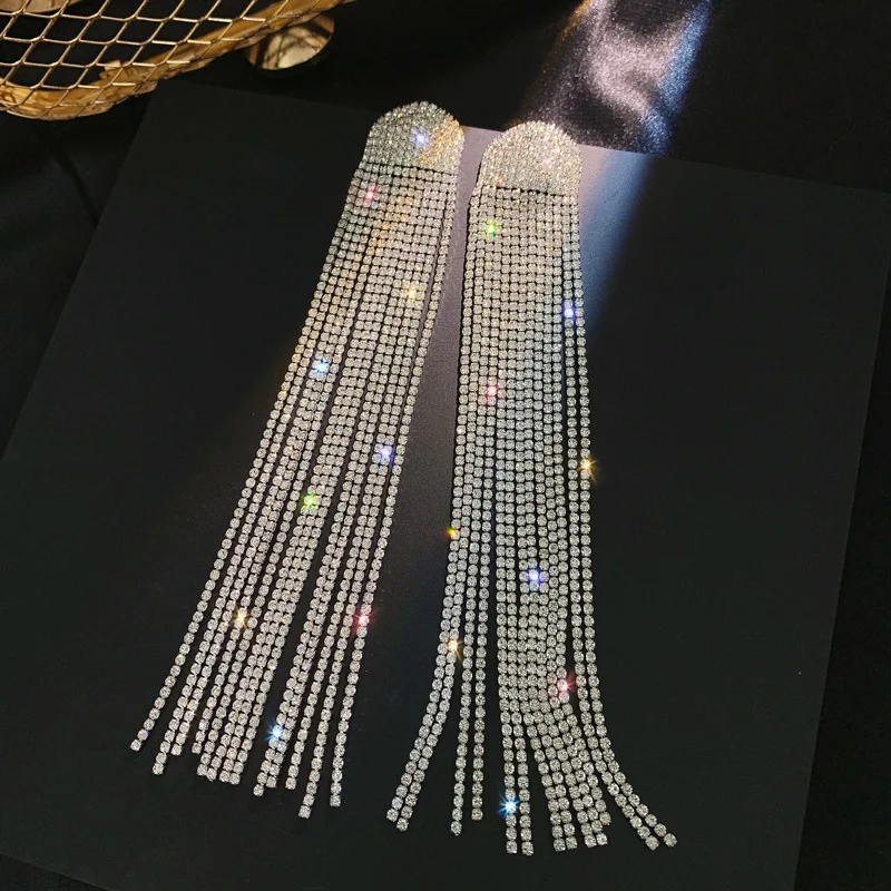 Pendientes Largos De Cristal De Lujo Para Mujer, Elegantes Pendientes De Borla Con Cristales De Imitación, Joyería Para Boda
