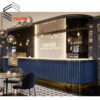 Coffee Shop Cafe Furniture Counter bar in Wood Cafe Tables and Chairs Wholesale Cafe Design