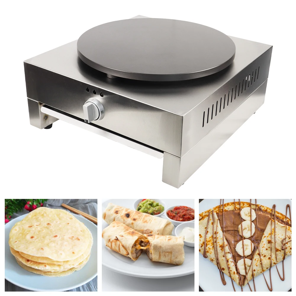 Gas crepe maker professional non stick single-head crepe making machine with wooden spreader manufacture