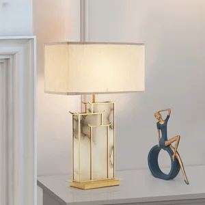 Zeal Lighting Chinese Style Table Lamps Hotel Villa Bedside Simple Retro Marble Base Fabric Table Lamp