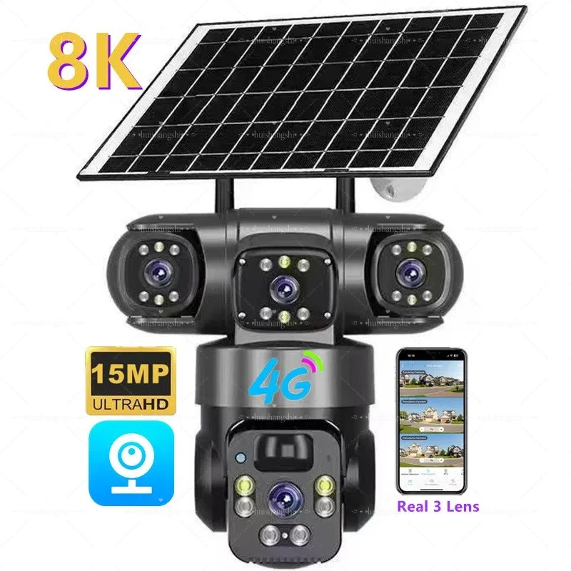 V380 Pro 3-Lens 8K Solar Outdoor PTZ Camera - Wireless WiFi