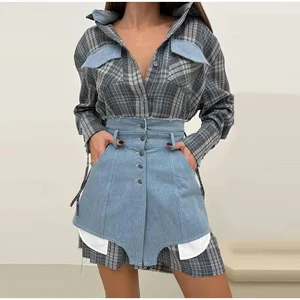 Europe United States Cross-Border Spring Summer Women's Fashion Casual Suit Plaid Pattern Polyester Non-Iron Treatment Vintage