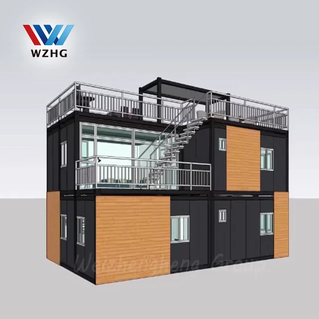 Prefab Flat Pack Modular 2storey 20ft Living Sea Container Room House with Balcony